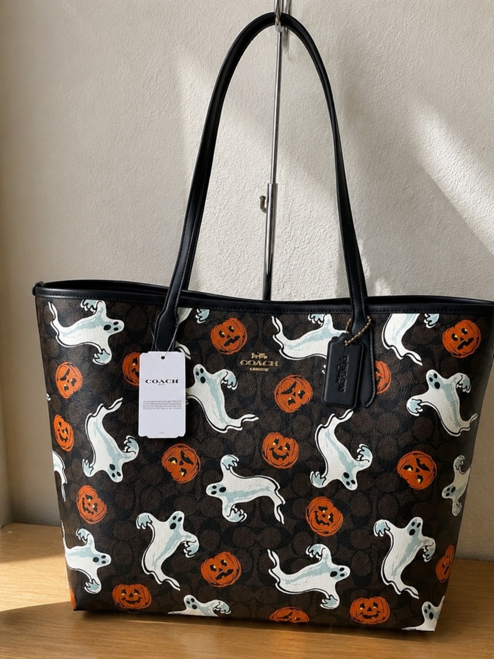 Coach Black Halloween Ghost & Pumpkin Print Tote - Picture 2 of 3